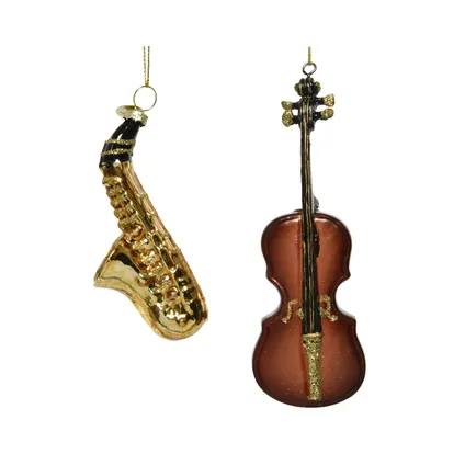 Kersthanger glas saxofoon/viool 3x3x12cm 1stuk