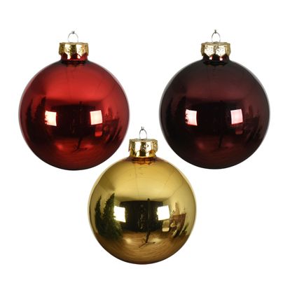Boules de Noël Decoris verre rouge/or Ø8cm