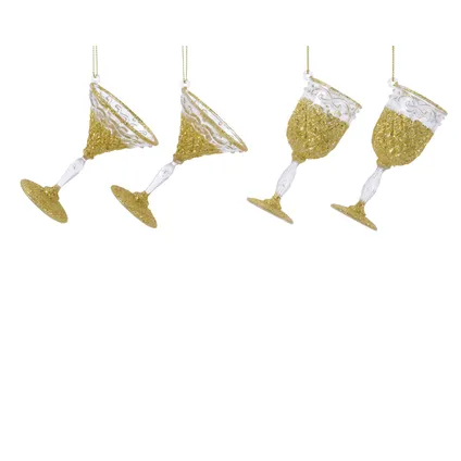 Decoris Kerst hanger glas kunststof transparant/goud glitter Ø6,5x9cm