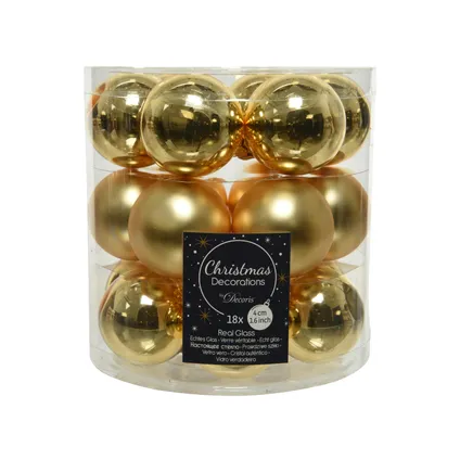 Decoris kerstballen lichtgoud mat/glanzend glas Ø4cm - 18 stuks