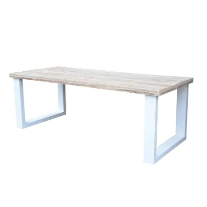 Table à manger Wood4you New England bois d'échafaudage blanc 200x78x90cm (pied en U)