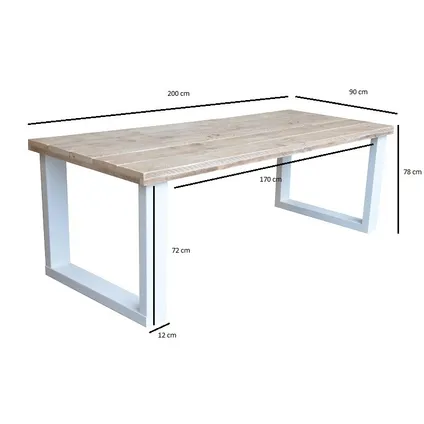 Table à manger Wood4you New England bois d'échafaudage blanc 200x78x90cm (pied en U) 3