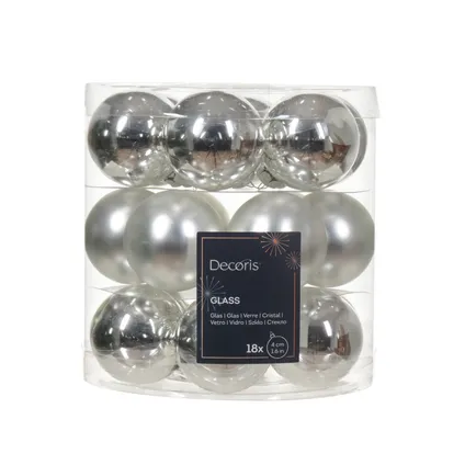 Boules de Noël Decoris argenté verre mat/brillant Ø4cm 18pcs 2
