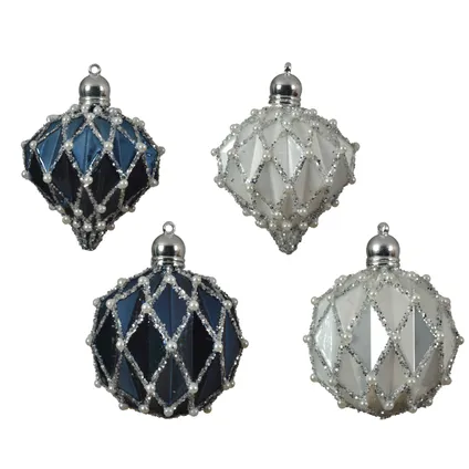 Boule de Noël verre Decoris paillettes/perles 8cm 4pcs
