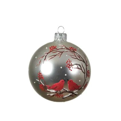 Boule de Noël verre Decoris oiseaux argenté 8cm