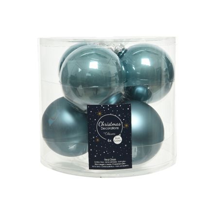 Boules de Noël Decoris verre bleu brillant/mat Ø8cm 6pcs