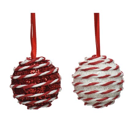 Decoris kerstbal foam glitter rood/wit 6cm