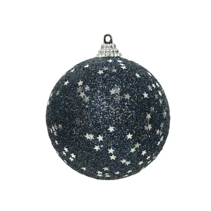 Boule de Noël mousse Decoris étoiles argent/bleu nuit 8cm