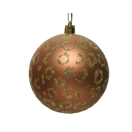 Decoris onbreekbare kerstbal goud glitter luipaard print 8cm