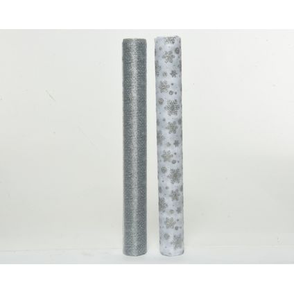 Tissu décoratif Decoris flocon/étoile blanc-argent 35cm