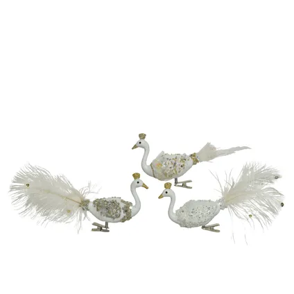 Decoris kerstboomhanger vogel glas wit/goud 1 stuk