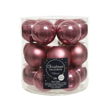 Kerstballen glas oud roze 4cm 18 stuks