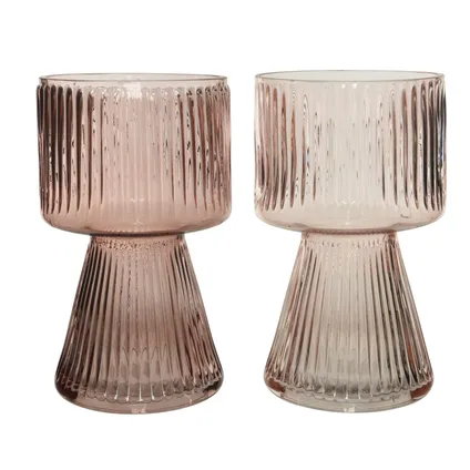 Decoris vaas glas reliëf roze Ø15x30cm 1 stuk