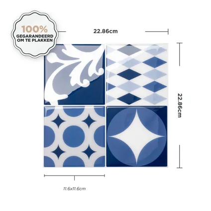 Smart Tiles 4 crédences adhésives Vintage Azur Multicolore 22.86x22.86cm 4