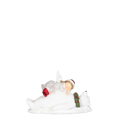 House of Seasons kerstbeeldje ijsbeer/engel kunststeen wit 19,5x10,5x13cm