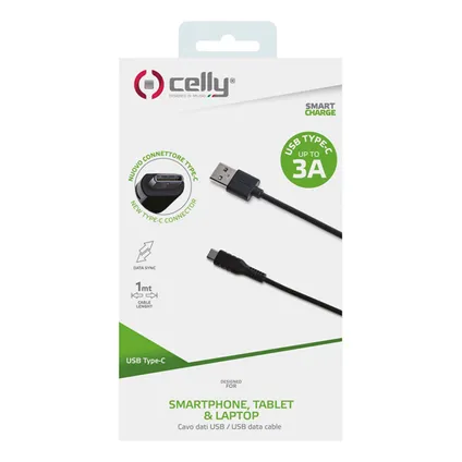 Câble USB Celly type C 1m noir 2