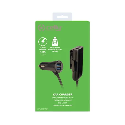 Chargeur voiture Celly 4 ports USB 1,6m 2