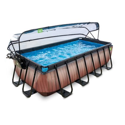 EXIT Wood opzetzwembad met overkapping en zandfilter- en warmtepomp bruin 400x200x100cm
