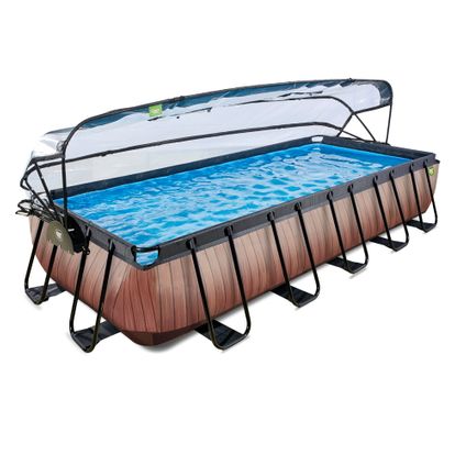 EXIT Wood opzetzwembad met overkapping en zandfilter- en warmtepomp bruin 540x250x100cm