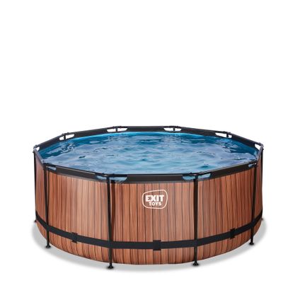 EXIT Wood opzetzwembad met filterpomp bruin Ø360x122cm