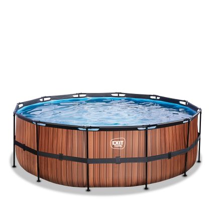 EXIT Wood opzetzwembad met filterpomp bruin Ø427x122cm