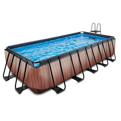 EXIT opzetzwembad PVC met houtimitatie 540x250x122cm + zandfilterpomp en trap