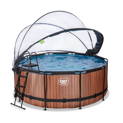 EXIT Wood opzetzwembad met overkapping en zandfilterpomp bruin Ø360x122cm