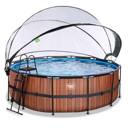 EXIT Wood opzetzwembad met overkapping en zandfilterpomp bruin Ø427x122cm