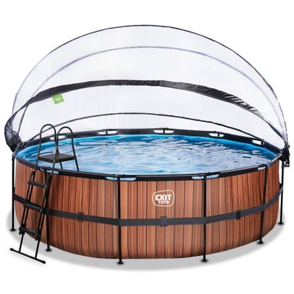 EXIT Wood opzetzwembad met overkapping en zandfilterpomp bruin Ø450x122cm