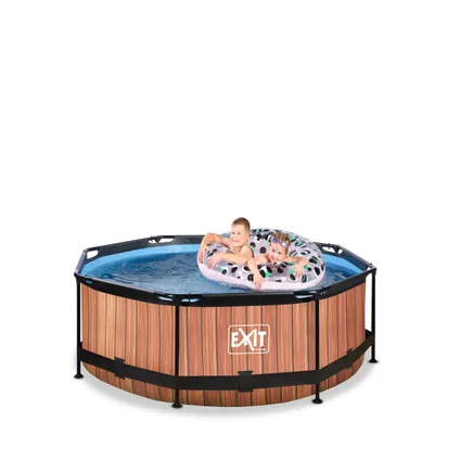 EXIT Wood opzetzwembad met filterpomp bruin Ø244x76cm 3