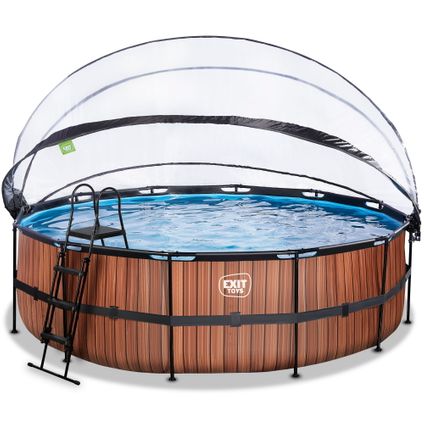 EXIT Wood opzetzwembad met overkapping en zandfilterpomp bruin Ø488x122cm