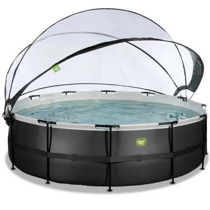 EXIT piscine hors-sol cuir noir Ø488x122cm avec toit 2