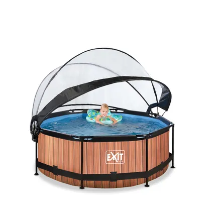 EXIT Wood opzetzwembad met overkapping en filterpomp bruin Ø244x76cm 6