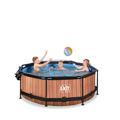 EXIT Wood opzetzwembad met overkapping en filterpomp bruin Ø244x76cm 7