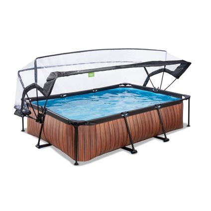 EXIT Wood opzetzwembad met overkapping en filterpomp bruin 300x200x65cm