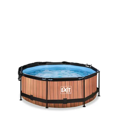 EXIT Wood opzetzwembad met schaduwdoek en filterpomp bruin Ø244x76cm 3