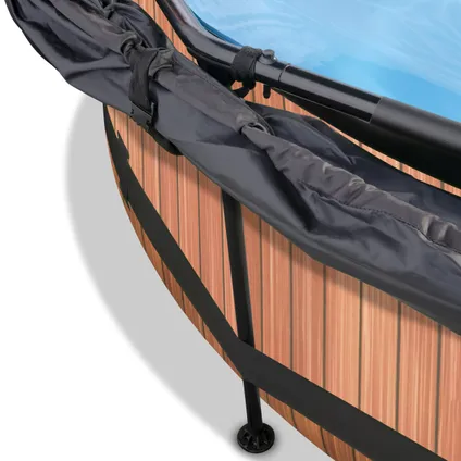 EXIT Wood opzetzwembad met schaduwdoek en filterpomp bruin Ø244x76cm 5