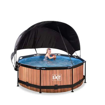 EXIT Wood opzetzwembad met schaduwdoek en filterpomp bruin Ø244x76cm 6