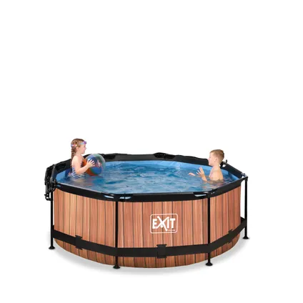 EXIT Wood opzetzwembad met schaduwdoek en filterpomp bruin Ø244x76cm 7