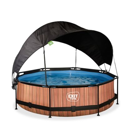 EXIT Wood opzetzwembad met schaduwdoek en filterpomp bruin Ø300x76cm