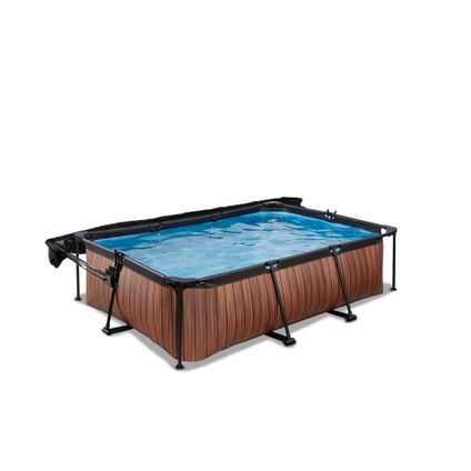 EXIT Wood opzetzwembad met schaduwdoek en filterpomp bruin 220x150x65cm