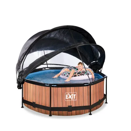 EXIT Wood opzetzwembad met overkapping, schaduwdoek en filterpomp bruin Ø244x76cm 7
