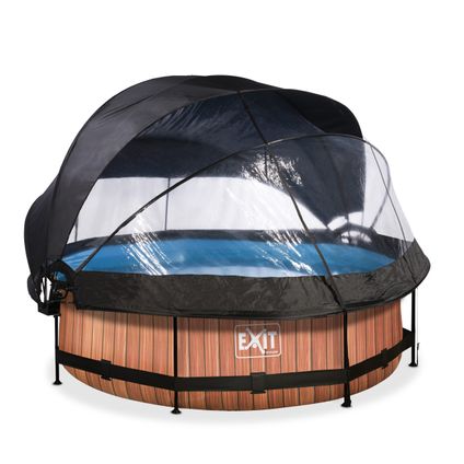 EXIT Wood opzetzwembad met overkapping, schaduwdoek en filterpomp bruin Ø300x76cm