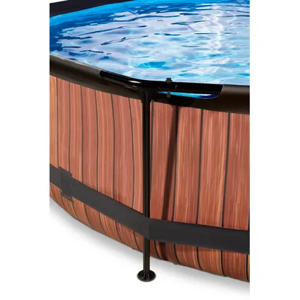 EXIT Wood opzetzwembad met overkapping, schaduwdoek en filterpomp bruin Ø300x76cm 5