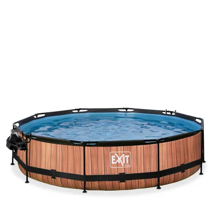 EXIT Wood opzetzwembad met overkapping, schaduwdoek en filterpomp bruin Ø360x76cm  4