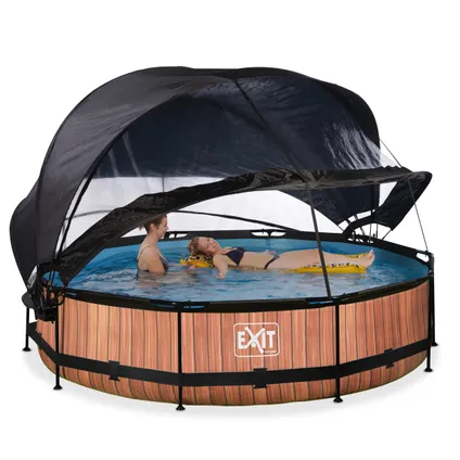 EXIT Wood opzetzwembad met overkapping, schaduwdoek en filterpomp bruin Ø360x76cm  7
