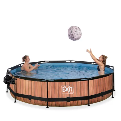 EXIT Wood opzetzwembad met overkapping, schaduwdoek en filterpomp bruin Ø360x76cm  8