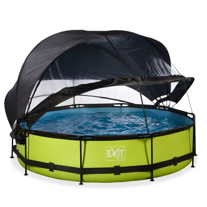 EXIT Lime opzetzwembad met overkapping, schaduwdoek en filterpomp groen Ø360x76cm  2
