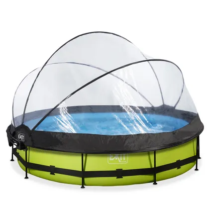 EXIT Lime opzetzwembad met overkapping, schaduwdoek en filterpomp groen Ø360x76cm  3