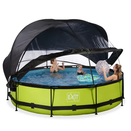 EXIT Lime opzetzwembad met overkapping, schaduwdoek en filterpomp groen Ø360x76cm  7